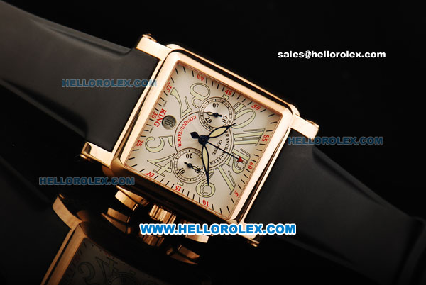 Franck Muller Conquistador King Chronograph Swiss Valjoux 7750 Automatic Movement Rose Gold Case with White Dial and Black Rubber Strap - Click Image to Close